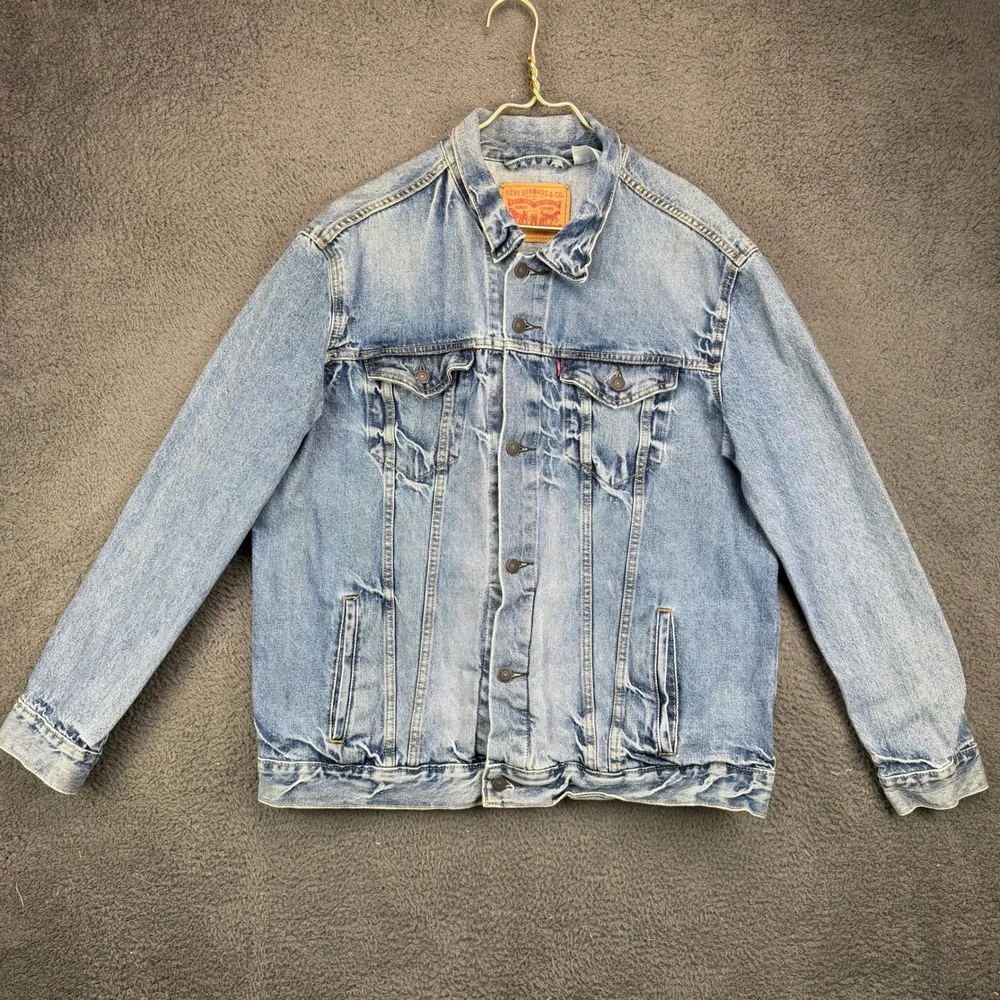 Levis 72334 Mens XXL Blue Denim Trucker Jacket Light Wash Cotton Coat